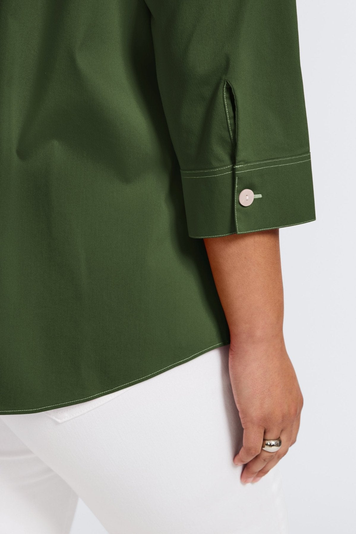 Kelly Plus No Iron Stretch Contrast Stitch 3/4 Sleeve Shirt