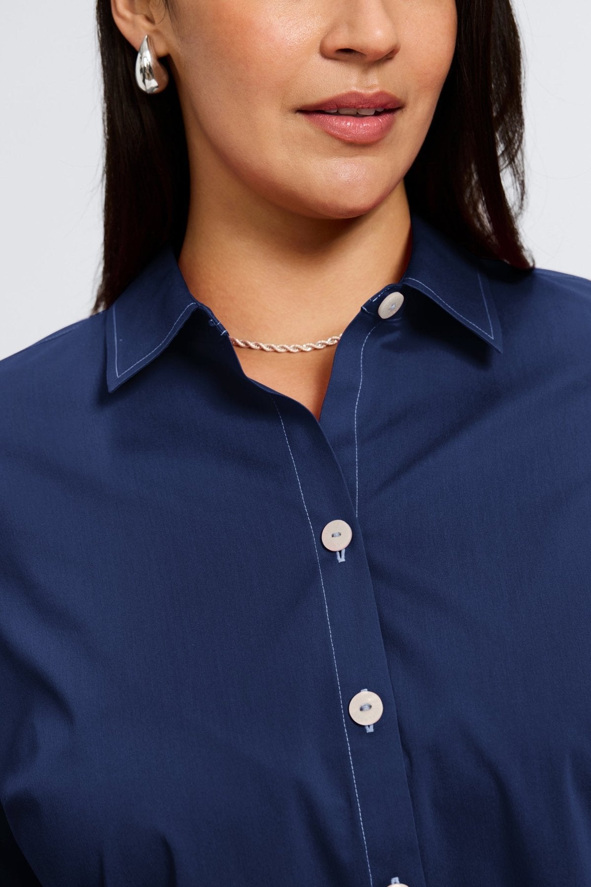 Kelly Plus No Iron Stretch Contrast Stitch 3/4 Sleeve Shirt
