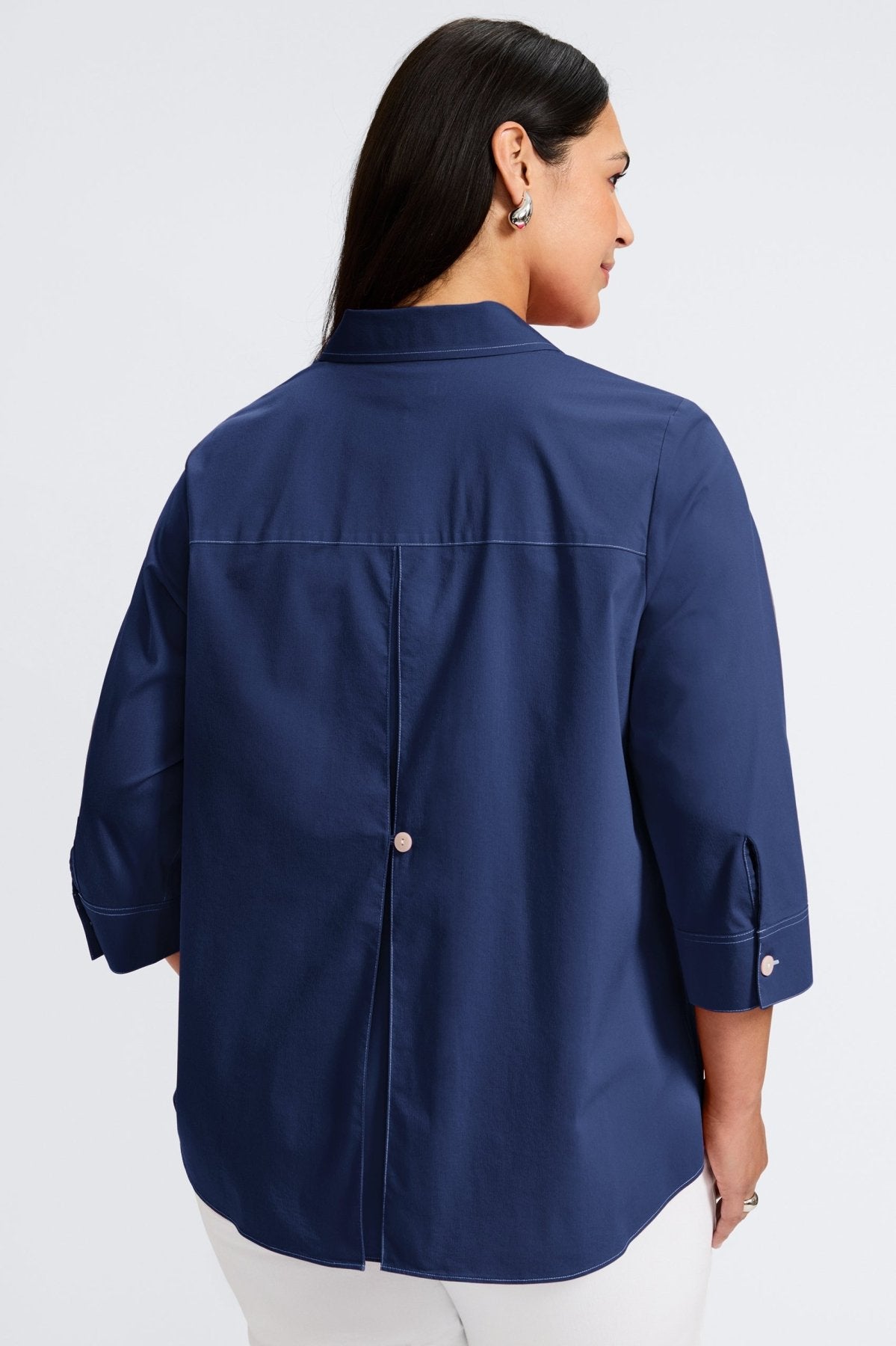 Kelly Plus No Iron Stretch Contrast Stitch 3/4 Sleeve Shirt