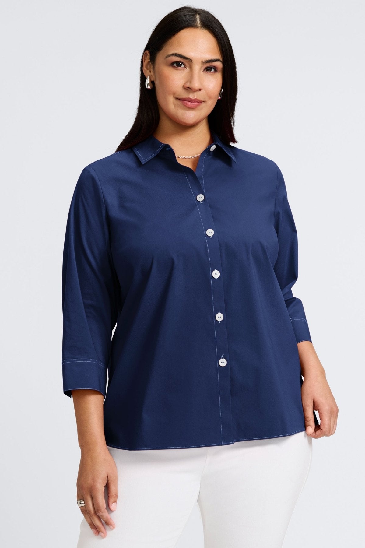 Kelly Plus No Iron Stretch Contrast Stitch 3/4 Sleeve Shirt