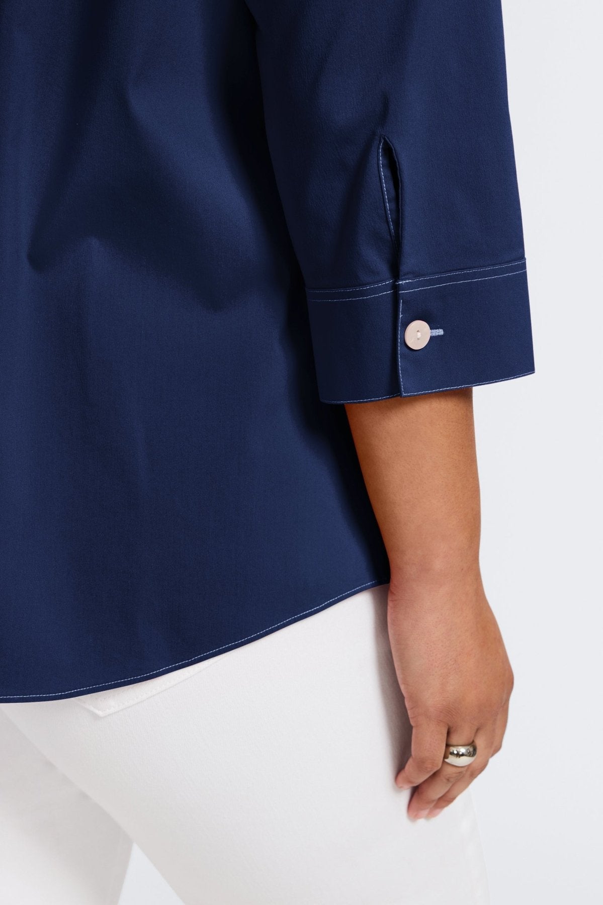 Kelly Plus No Iron Stretch Contrast Stitch 3/4 Sleeve Shirt