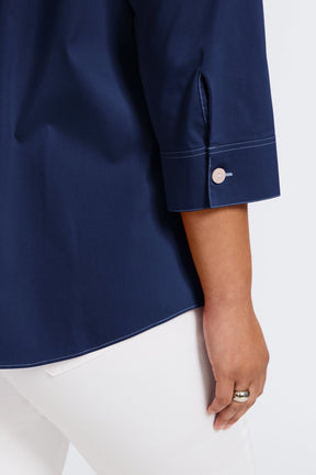 Kelly Plus No Iron Stretch Contrast Stitch 3/4 Sleeve Shirt