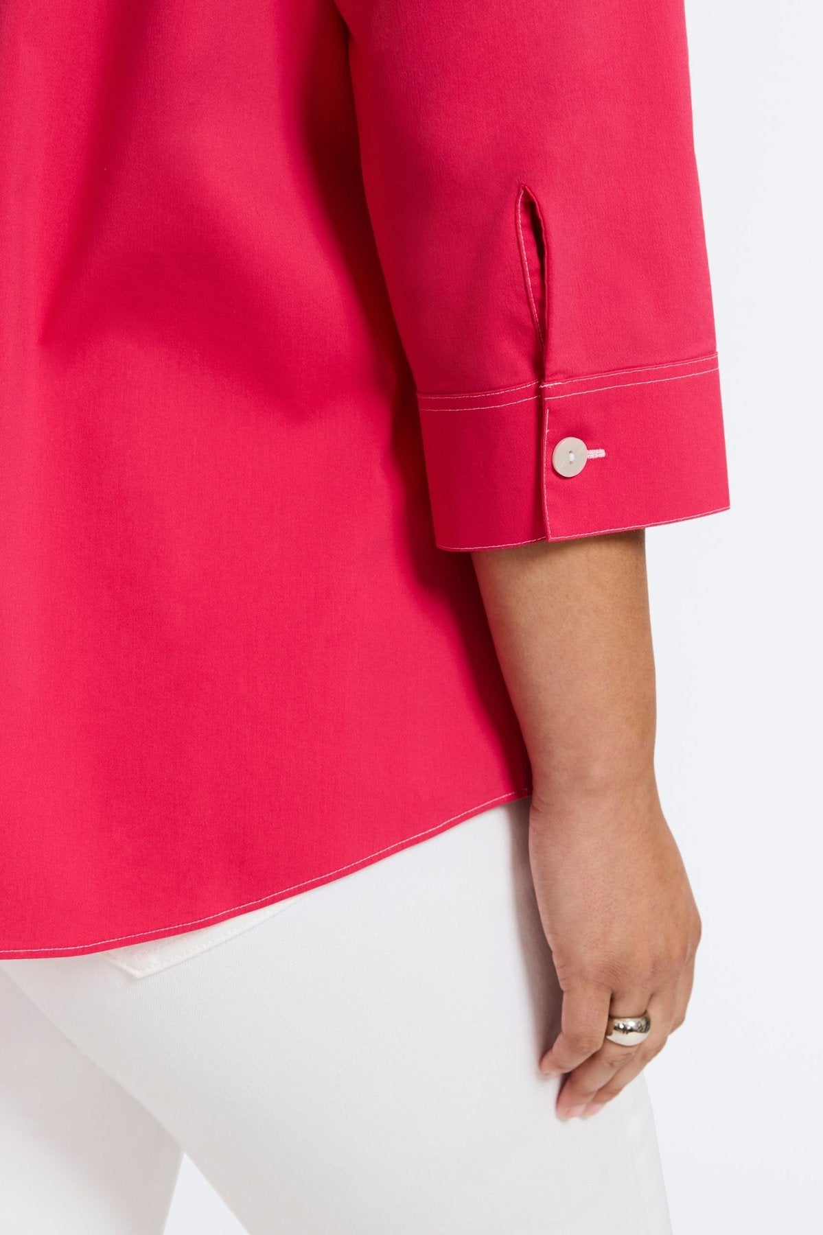 Kelly Plus No Iron Stretch Contrast Stitch 3/4 Sleeve Shirt