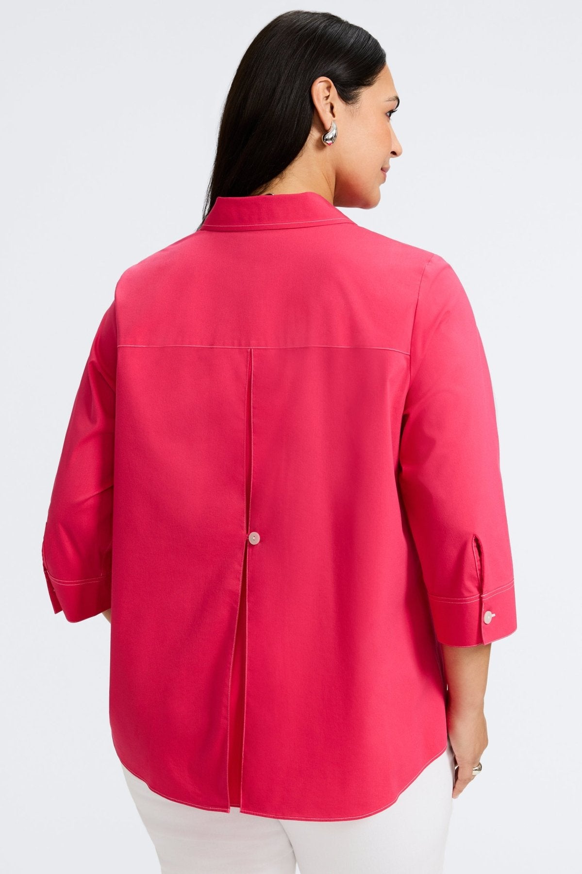 Kelly Plus No Iron Stretch Contrast Stitch 3/4 Sleeve Shirt