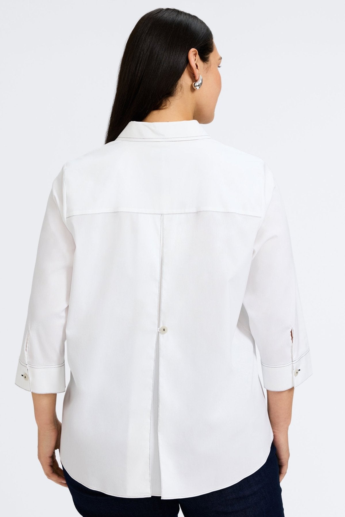 Kelly Plus No Iron Stretch Contrast Stitch 3/4 Sleeve Shirt