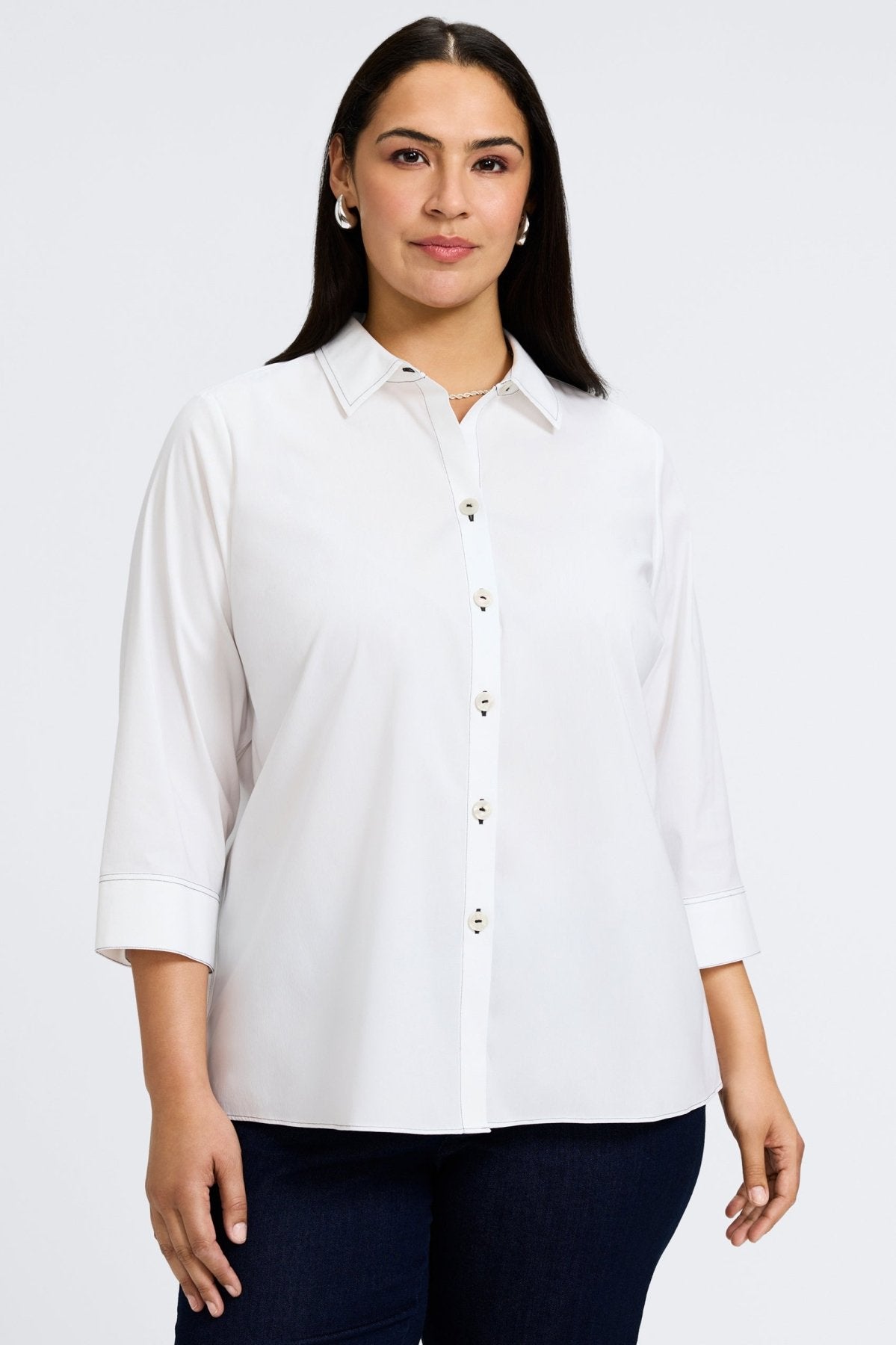 Kelly Plus No Iron Stretch Contrast Stitch 3/4 Sleeve Shirt