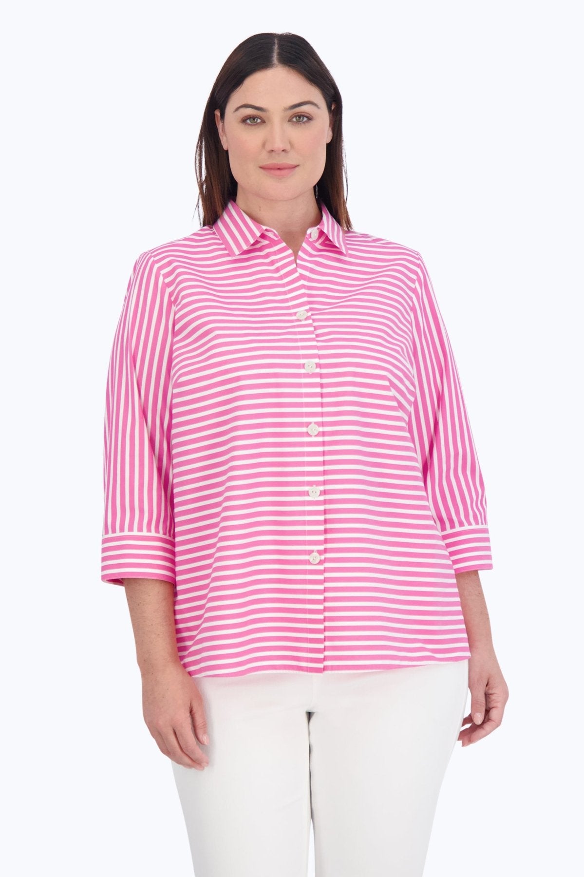 Kelly Plus No Iron Stretch Stripe 3/4 Sleeve Shirt