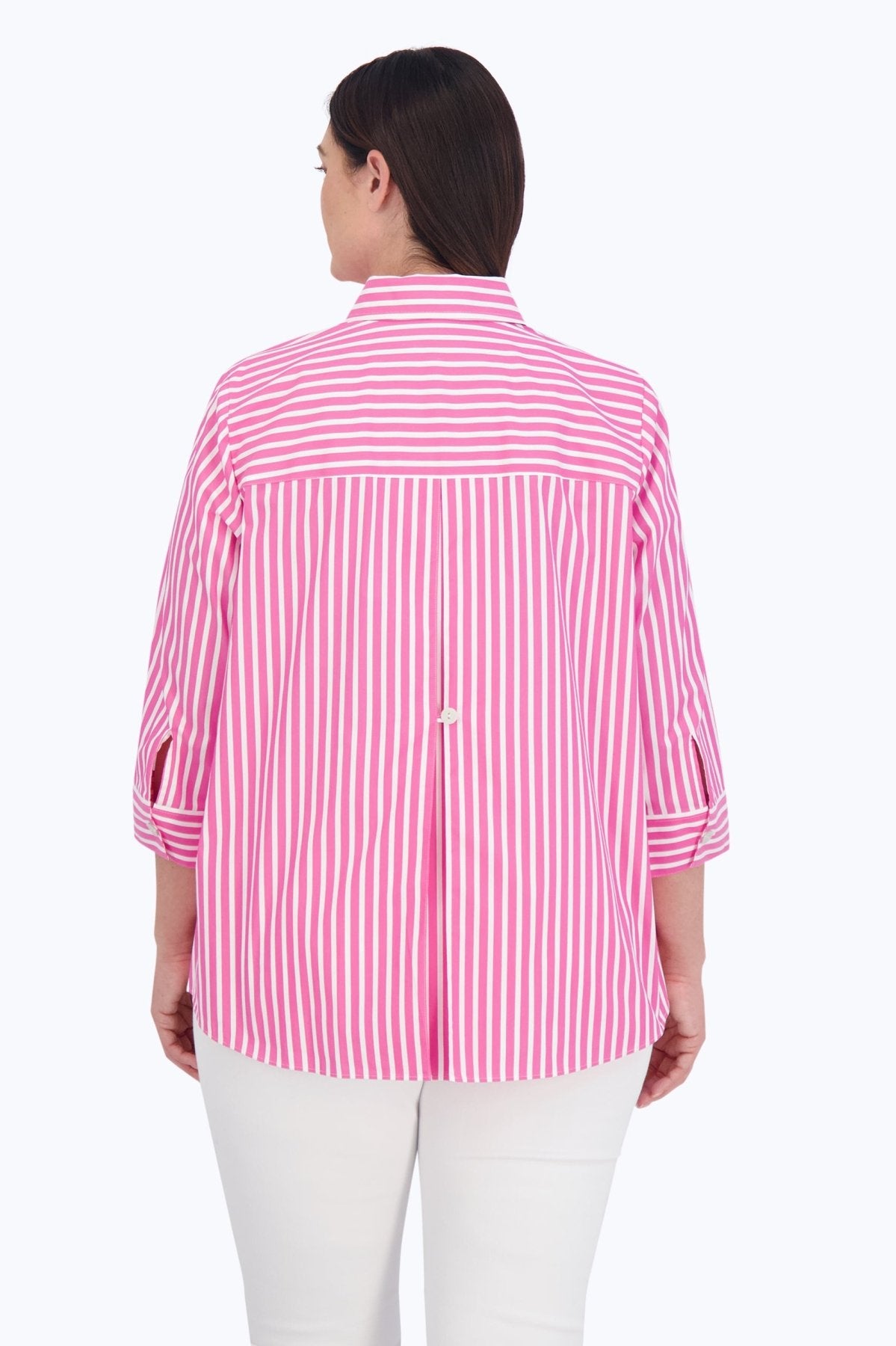 Kelly Plus No Iron Stretch Stripe 3/4 Sleeve Shirt