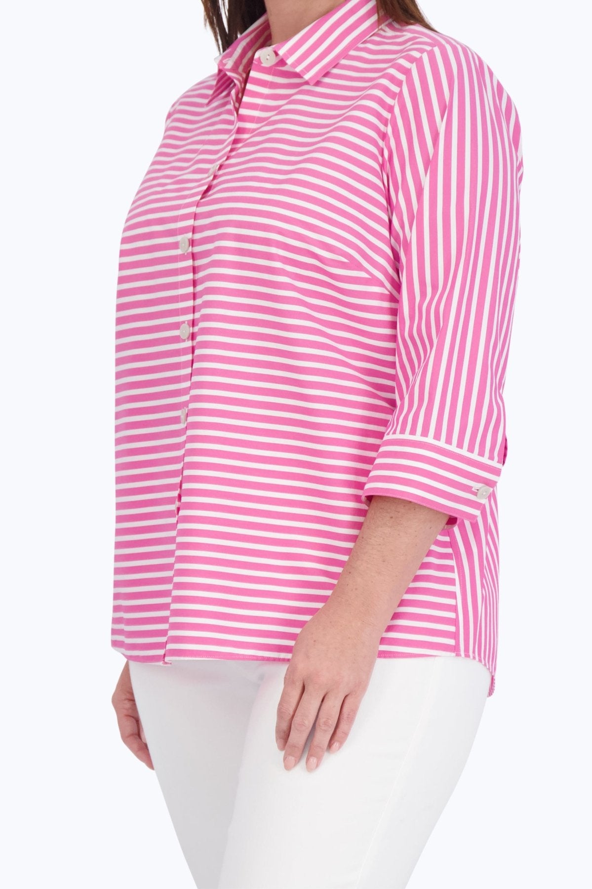 Kelly Plus No Iron Stretch Stripe 3/4 Sleeve Shirt