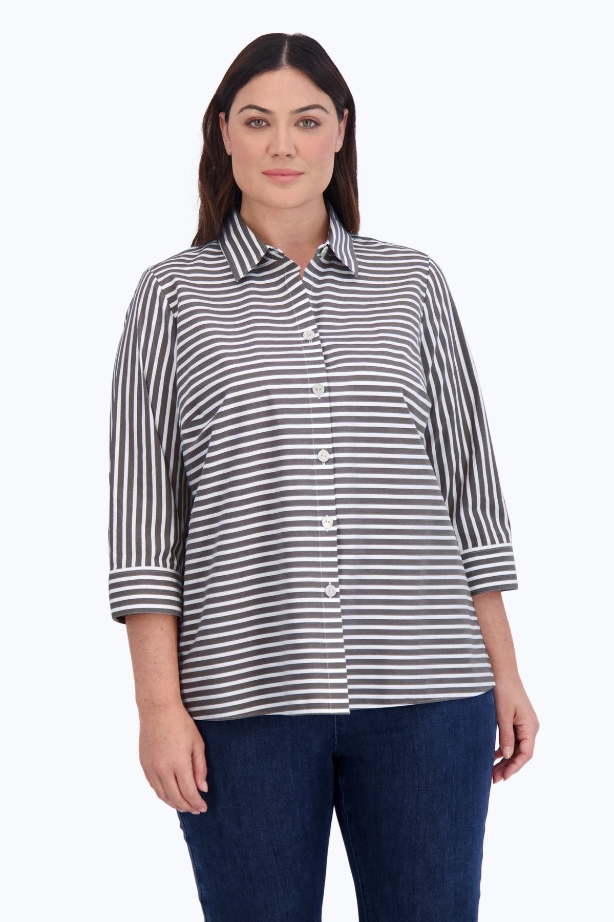 Kelly Plus No Iron Stretch Stripe 3/4 Sleeve Shirt