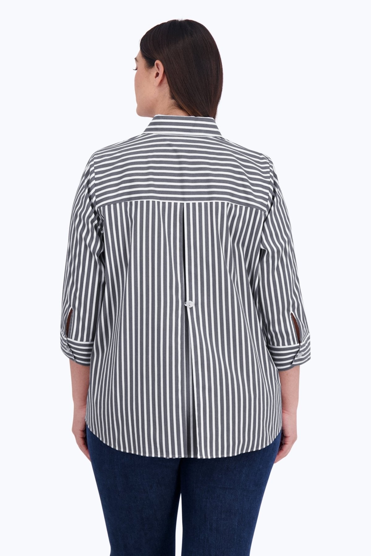 Kelly Plus No Iron Stretch Stripe 3/4 Sleeve Shirt