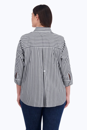Kelly Plus No Iron Stretch Stripe 3/4 Sleeve Shirt