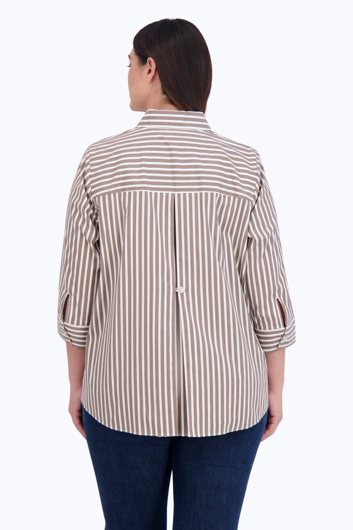 Kelly Plus No Iron Stretch Stripe 3/4 Sleeve Shirt