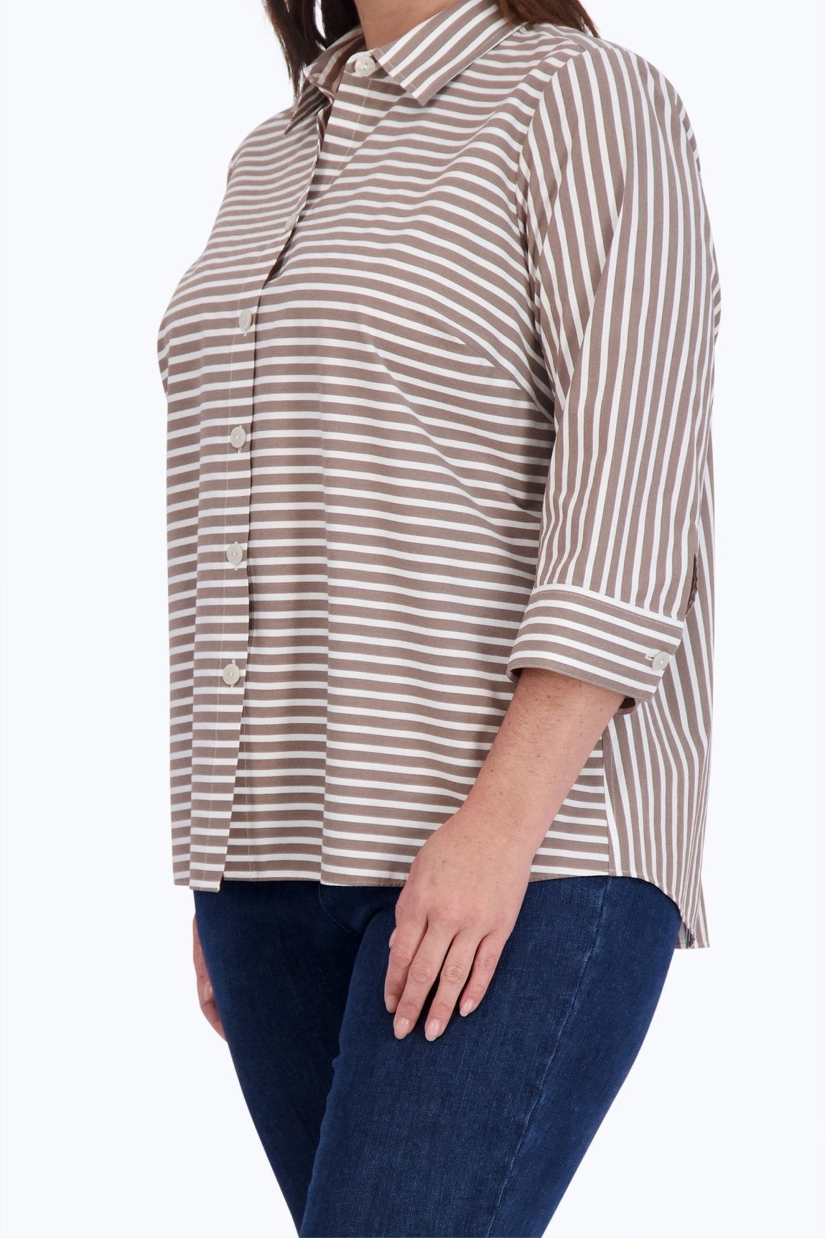 Kelly Plus No Iron Stretch Stripe 3/4 Sleeve Shirt