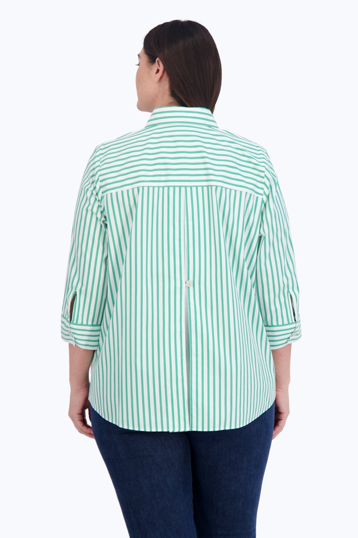 Kelly Plus No Iron Stretch Stripe 3/4 Sleeve Shirt