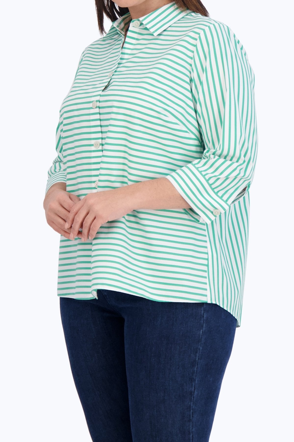 Kelly Plus No Iron Stretch Stripe 3/4 Sleeve Shirt