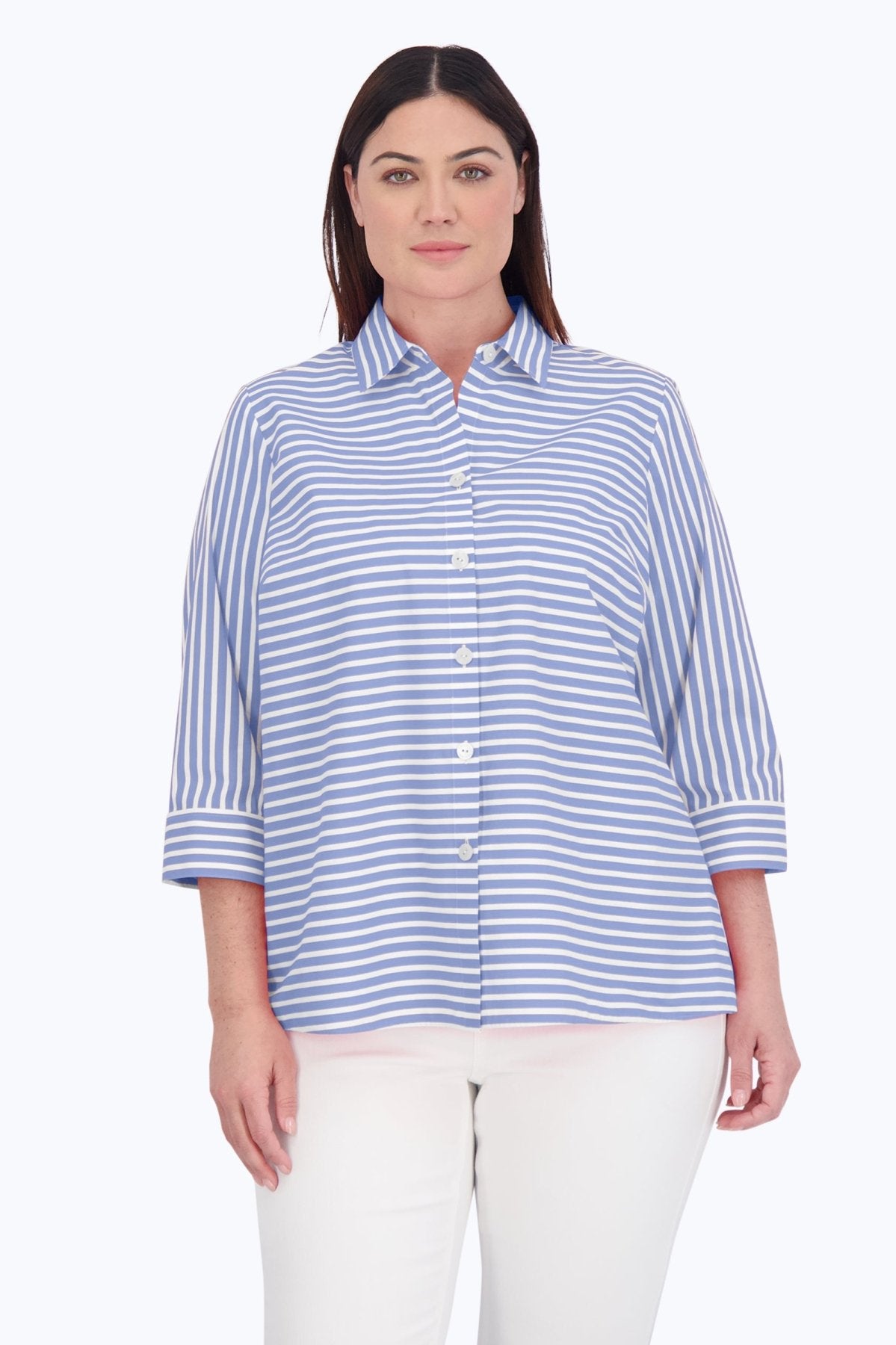 Kelly Plus No Iron Stretch Stripe 3/4 Sleeve Shirt