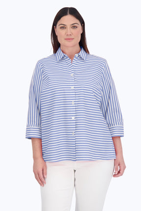 Kelly Plus No Iron Stretch Stripe 3/4 Sleeve Shirt