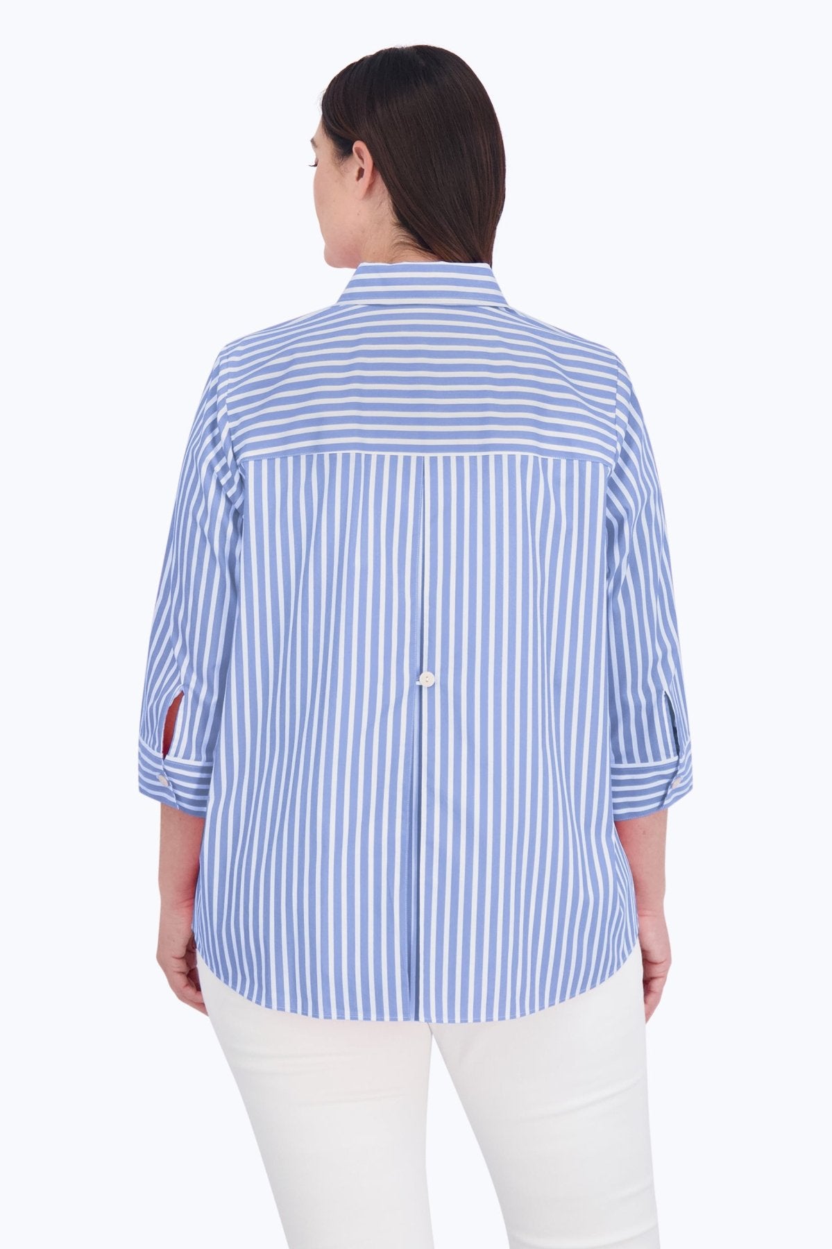 Kelly Plus No Iron Stretch Stripe 3/4 Sleeve Shirt