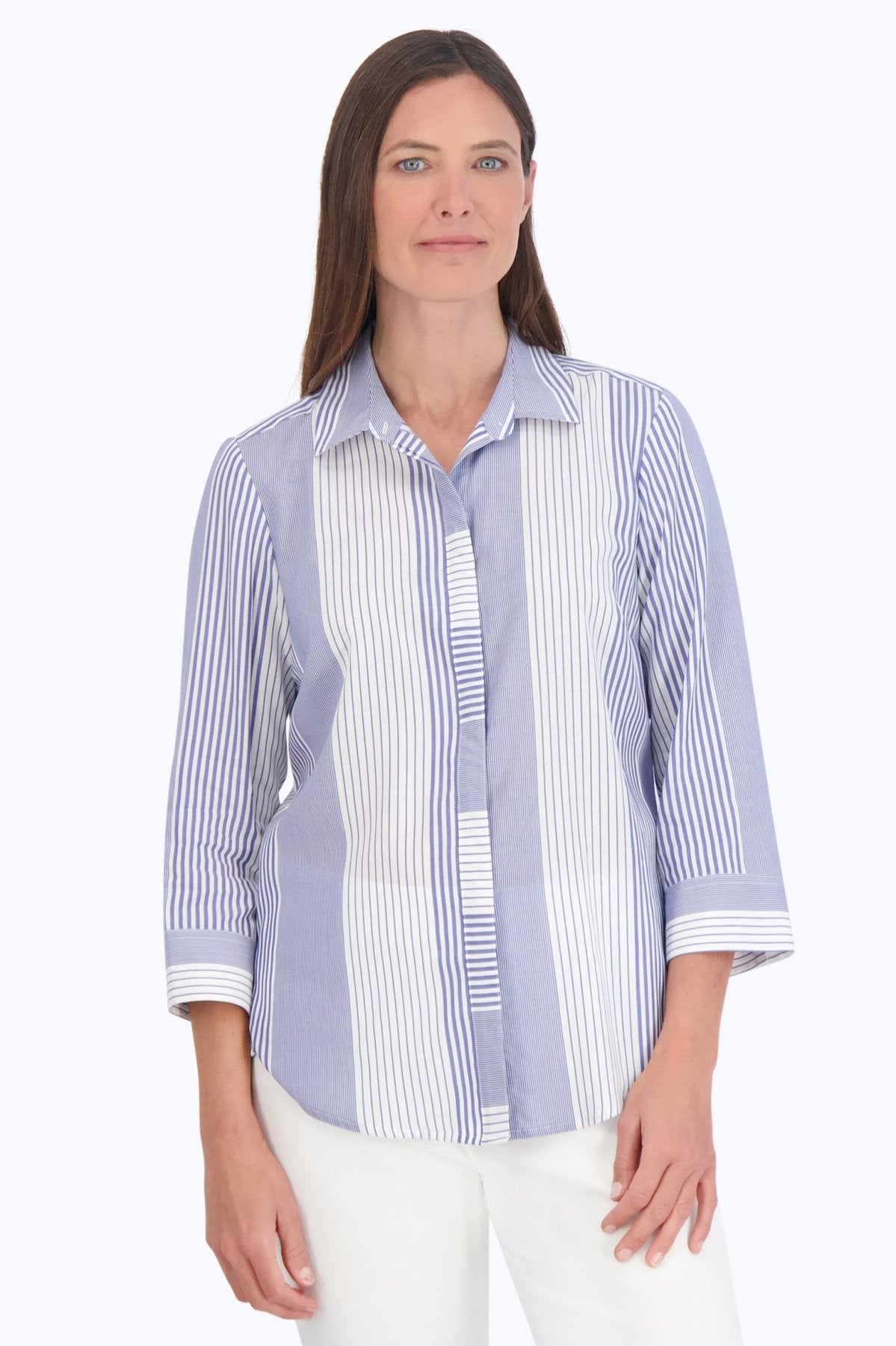 Luna Variegated Stripe 3/4 Sleeve Shirt- Foxcroft