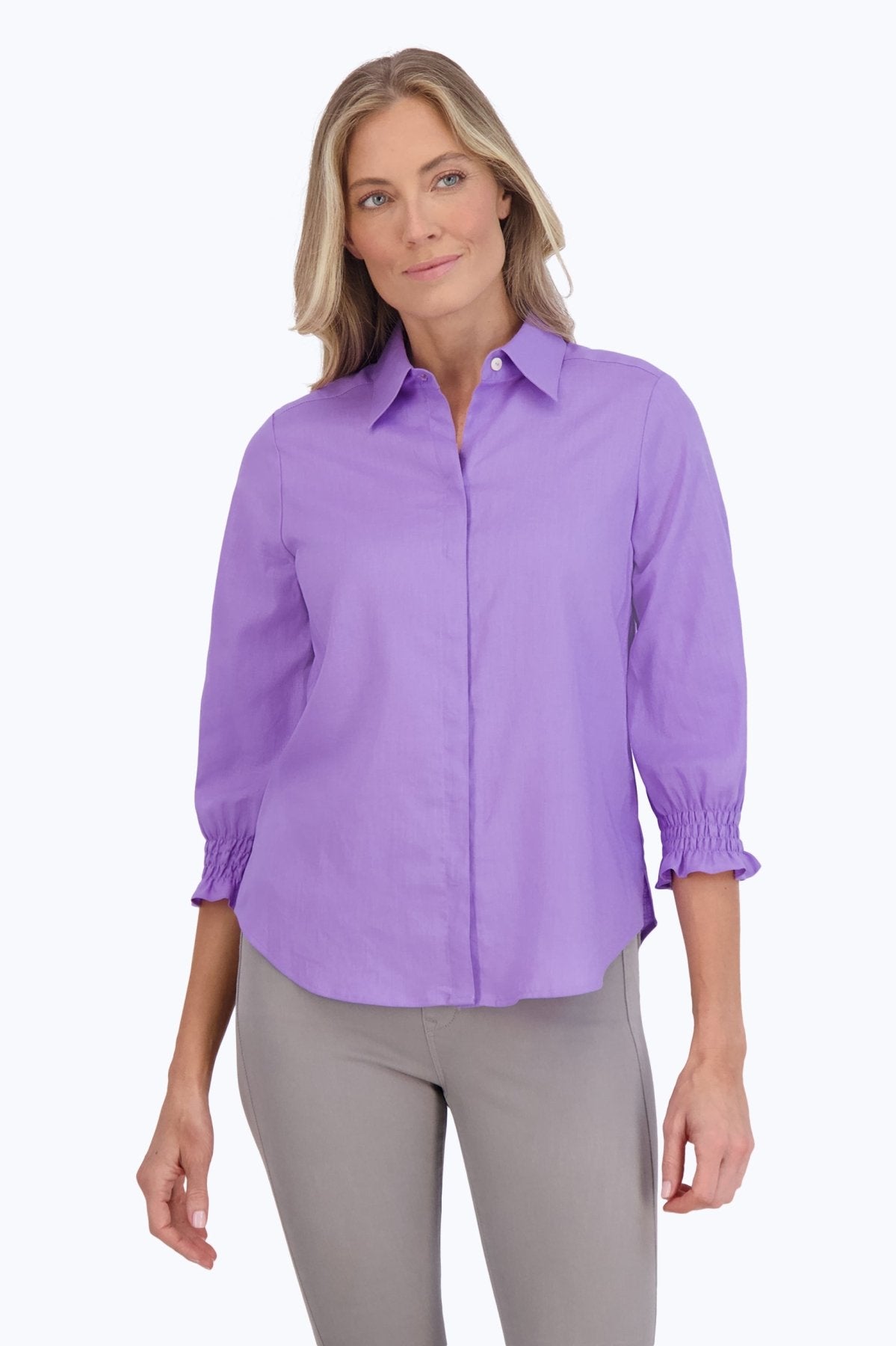 Olivia Solid Linen 3/4 Sleeve Shirt