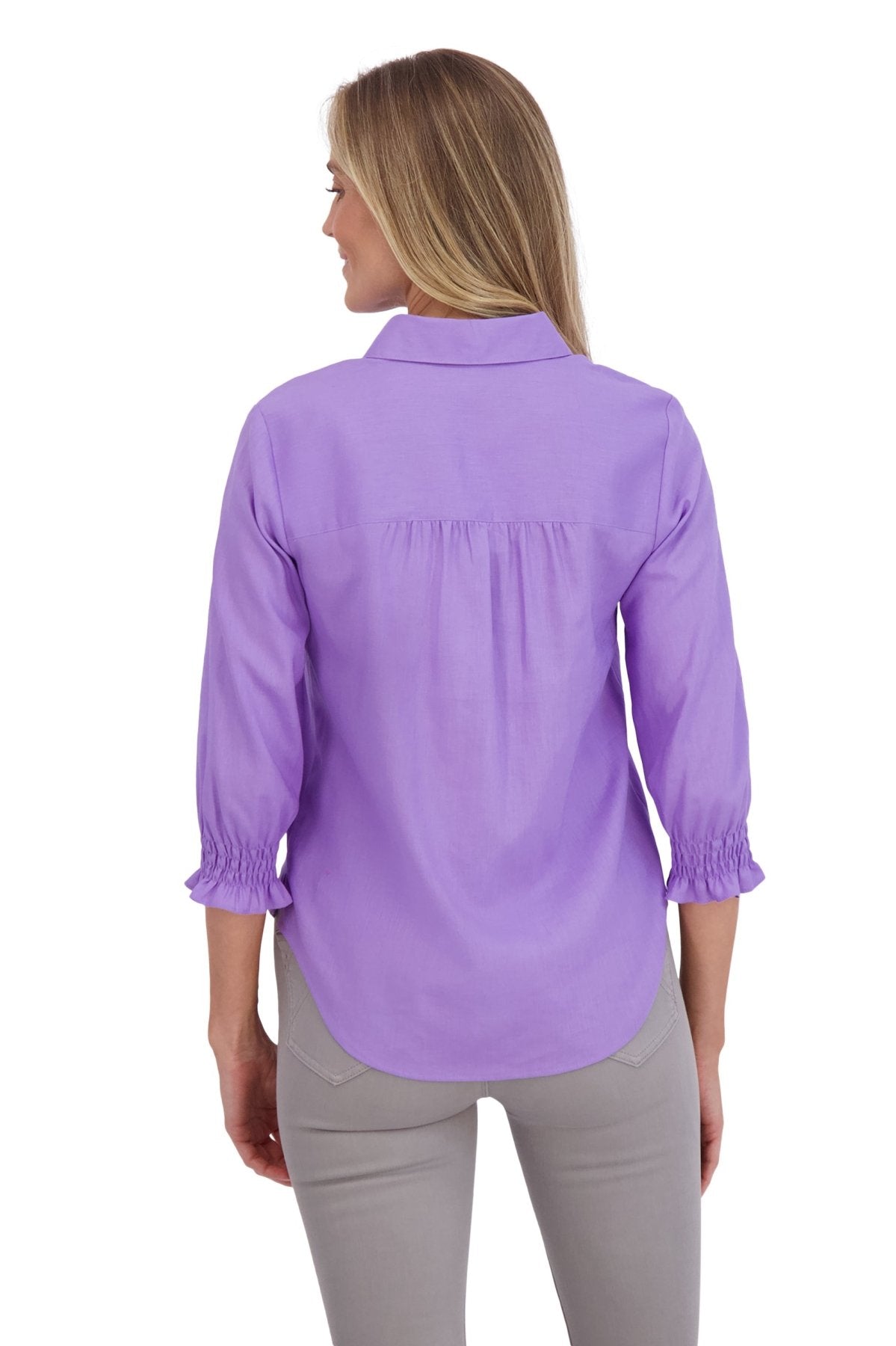 Olivia Solid Linen 3/4 Sleeve Shirt