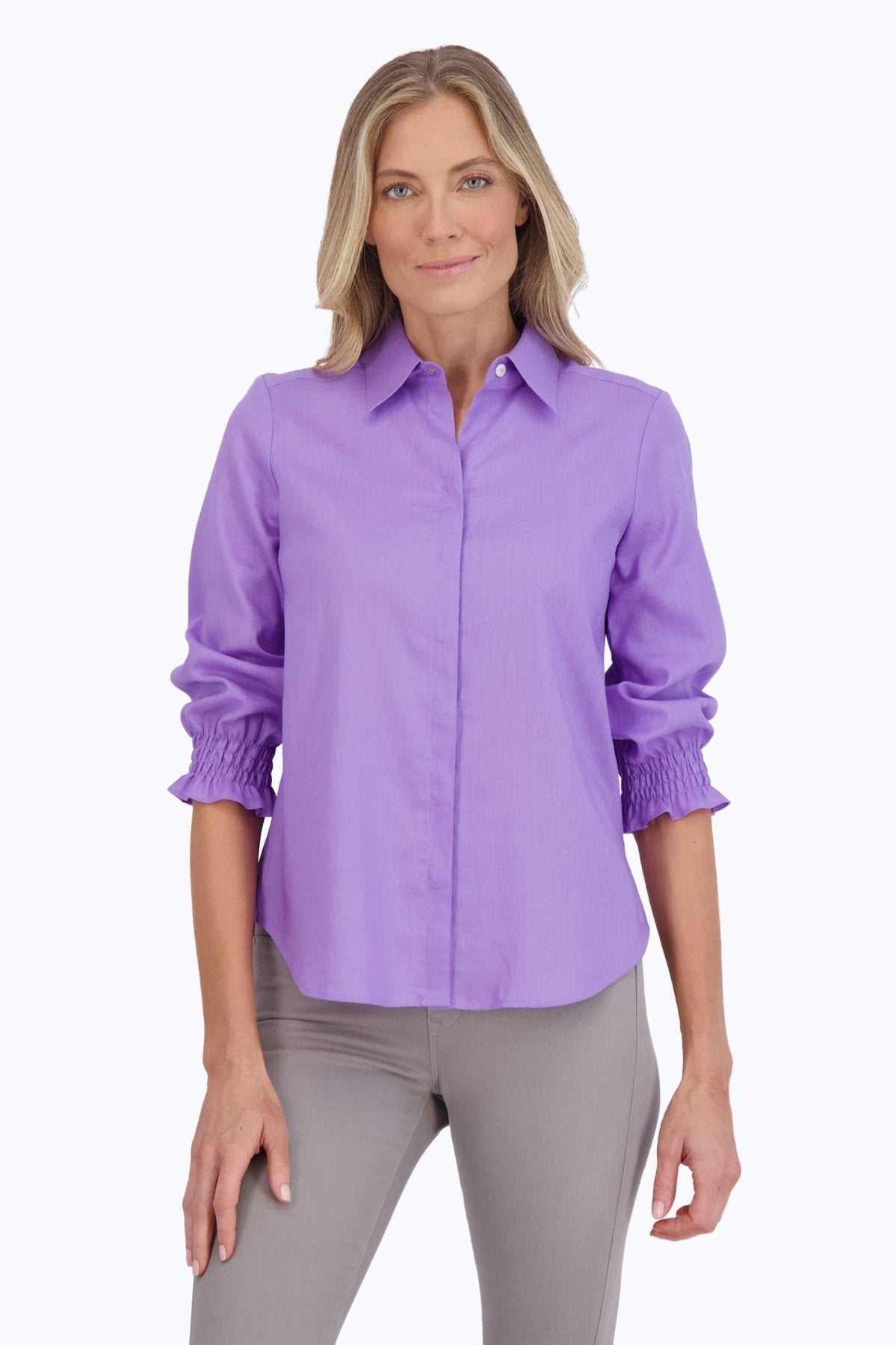 Olivia Solid Linen 3/4 Sleeve Shirt