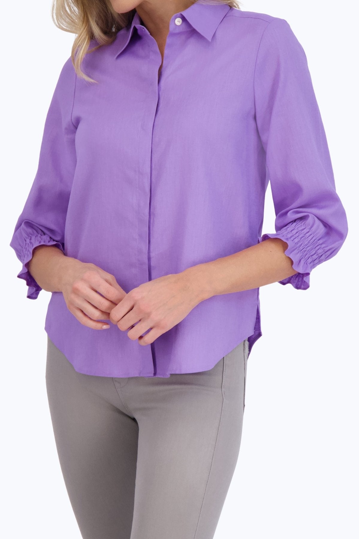Olivia Solid Linen 3/4 Sleeve Shirt