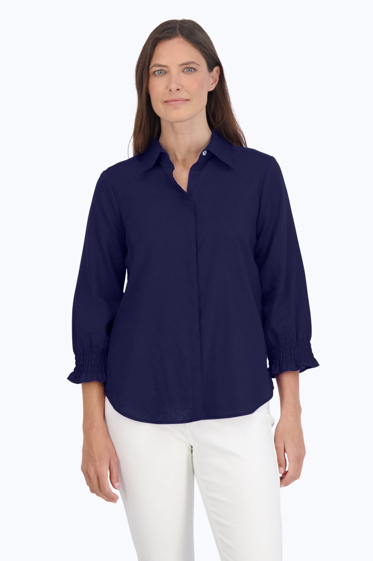 Olivia Solid Linen 3/4 Sleeve Shirt