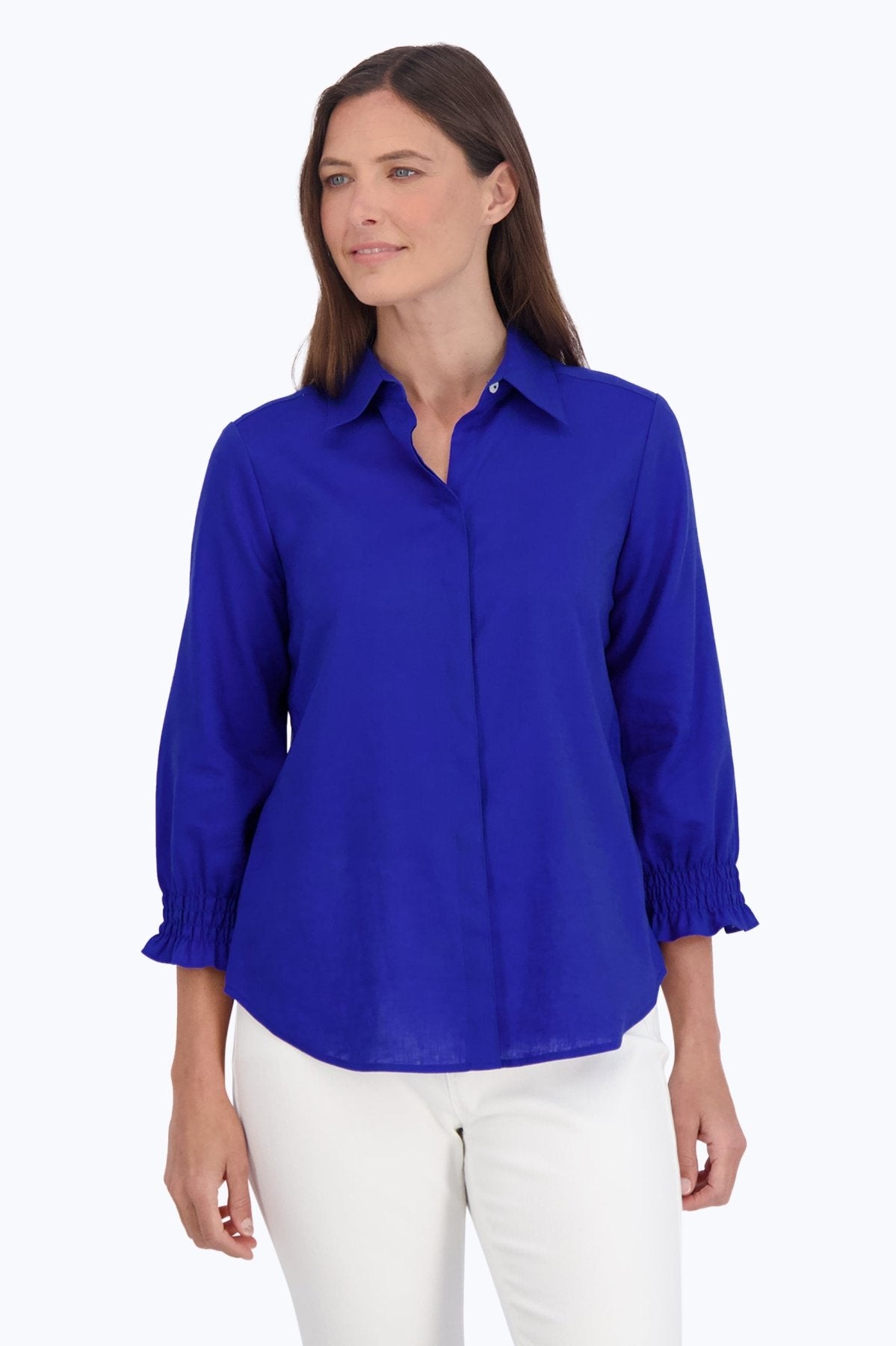 Olivia Solid Linen 3/4 Sleeve Shirt