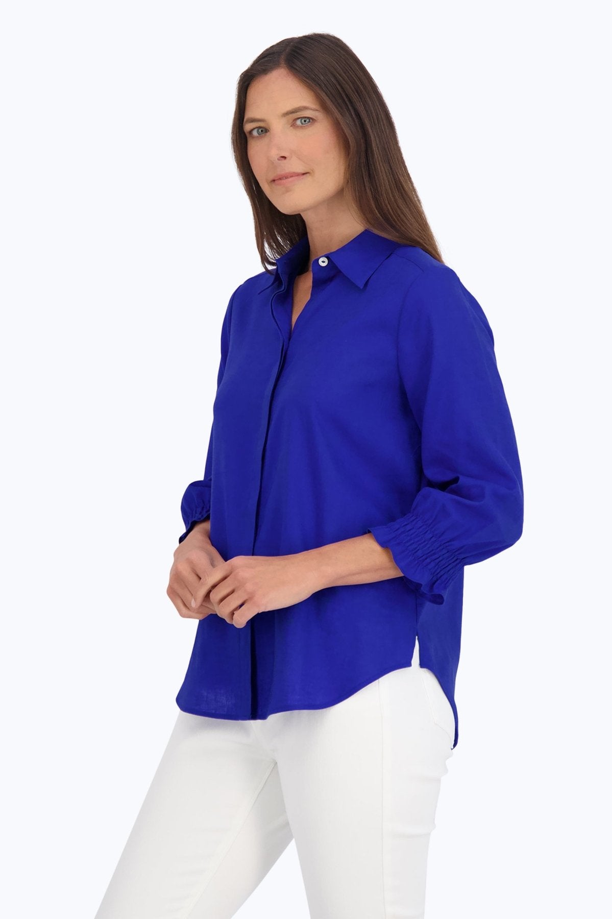 Olivia Solid Linen 3/4 Sleeve Shirt