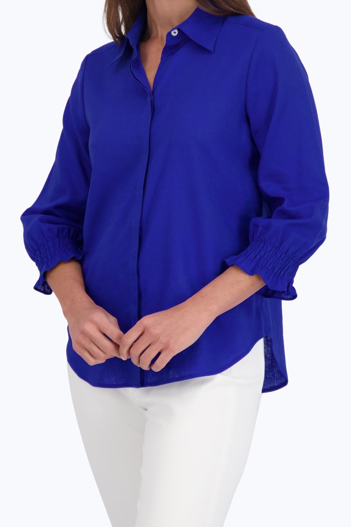 Olivia Solid Linen 3/4 Sleeve Shirt