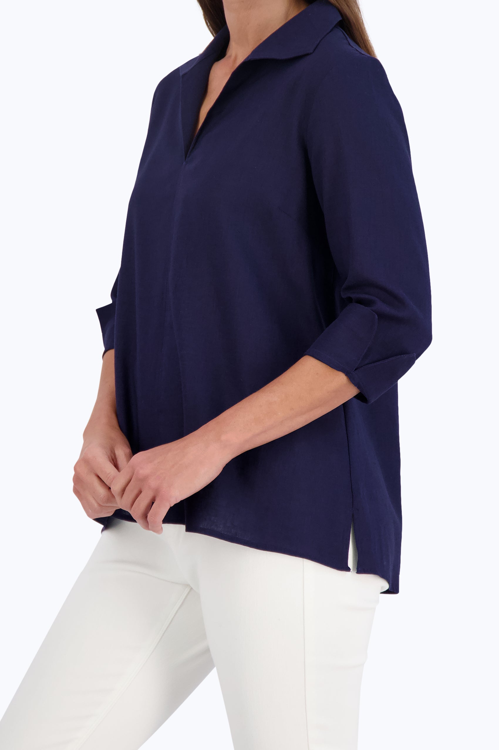 Agnes Easy Care Solid Linen Popover Shirt
