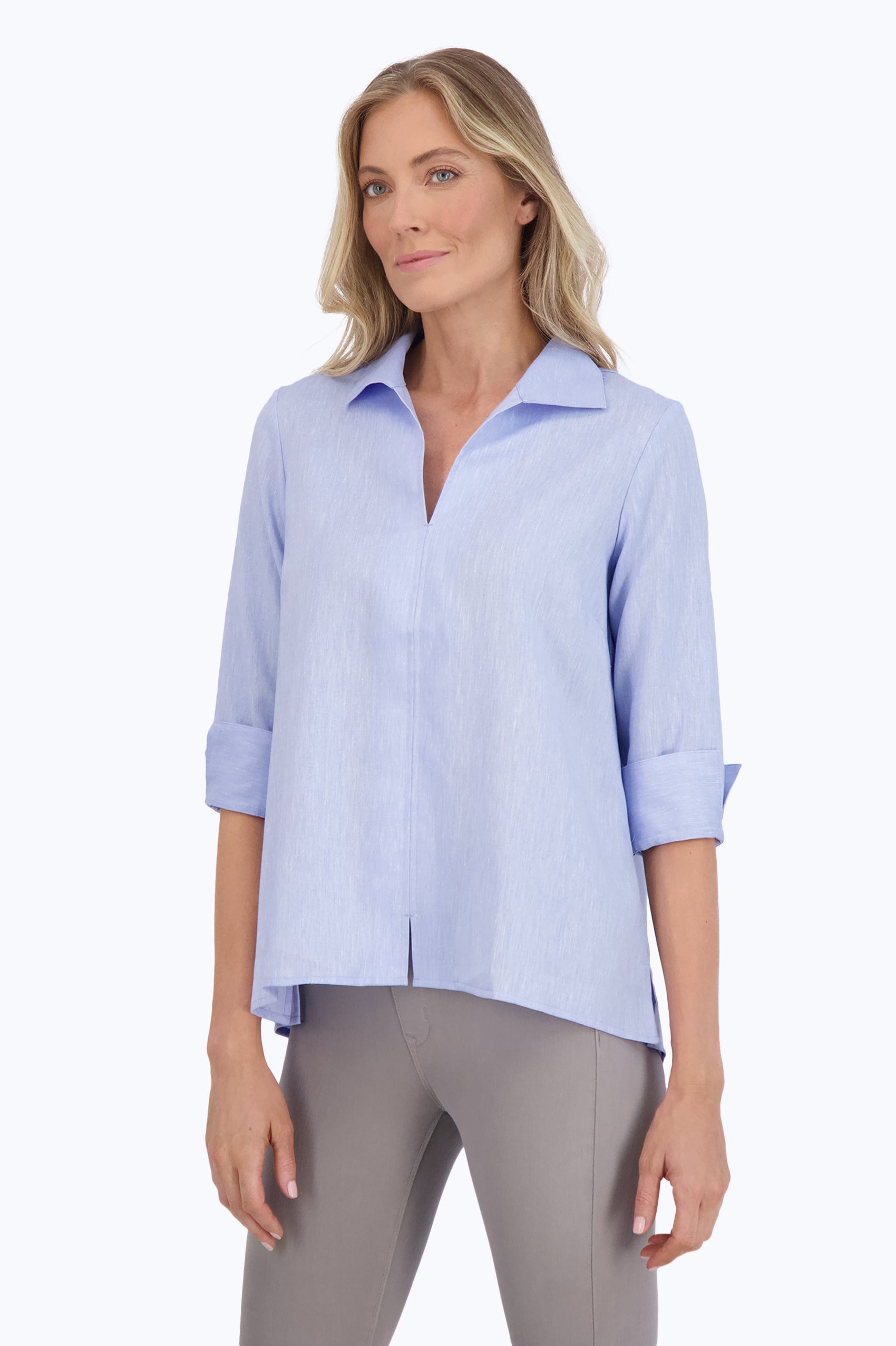 Agnes Easy Care Solid Linen Popover Shirt