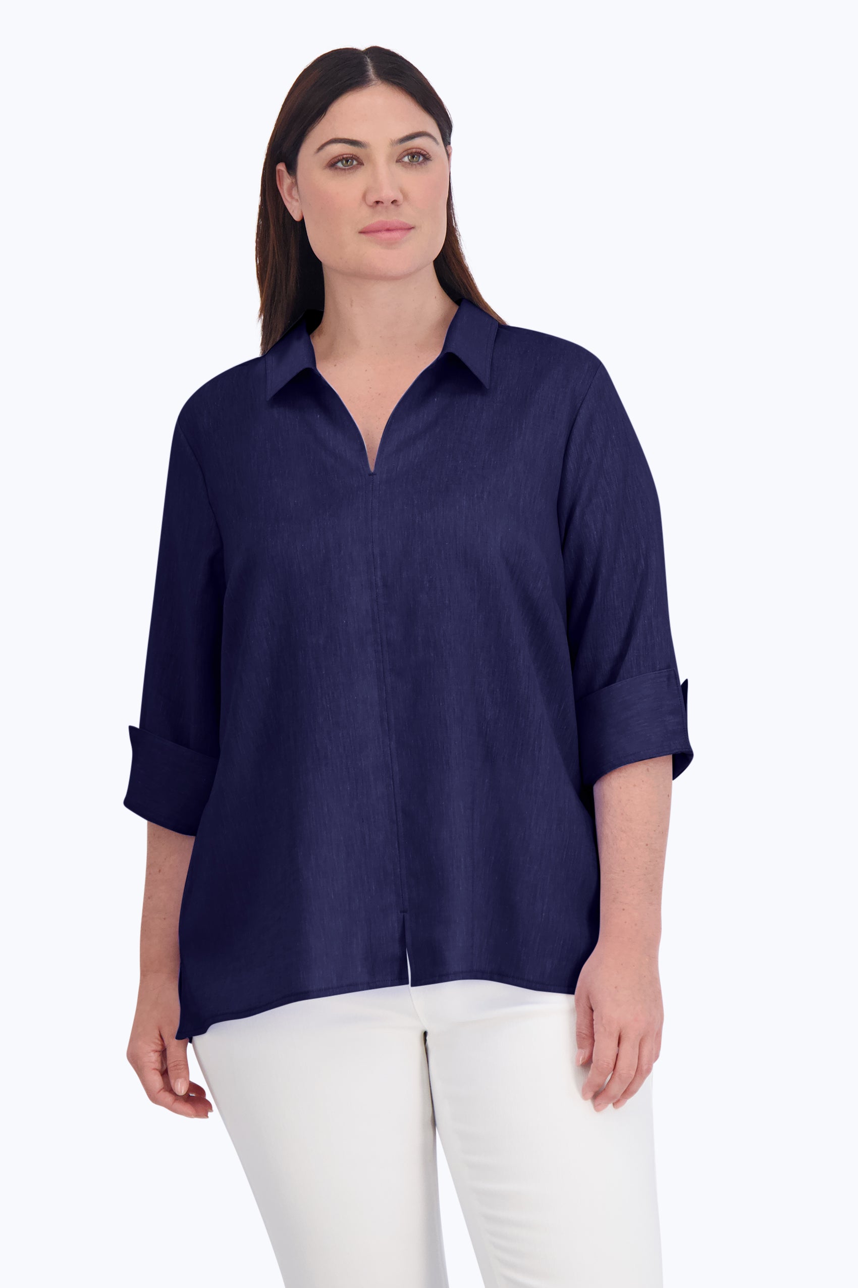 Agnes Plus Easy Care Solid Linen Popover Shirt