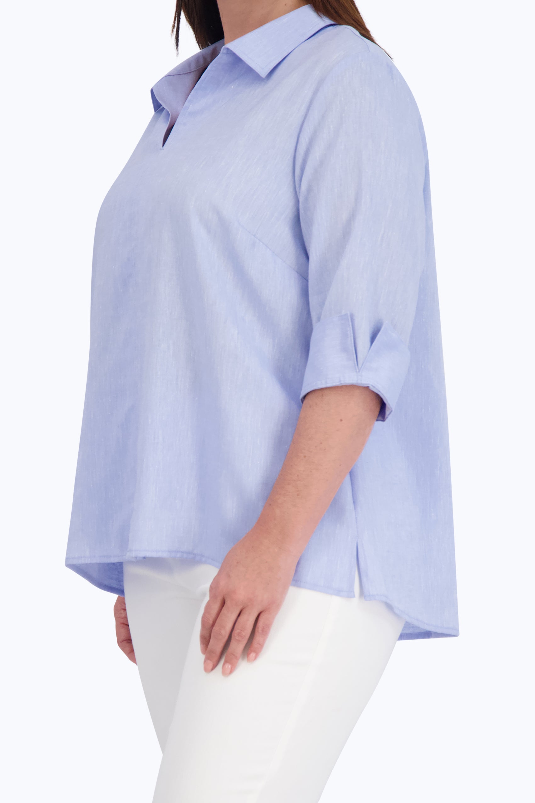 Agnes Plus Easy Care Solid Linen Popover Shirt