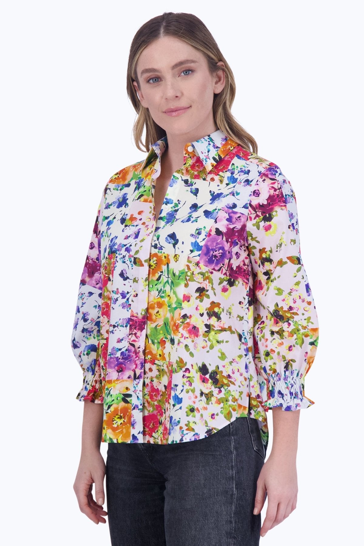 Olivia Floral Patchwork 3/4 Sleeve Shirt