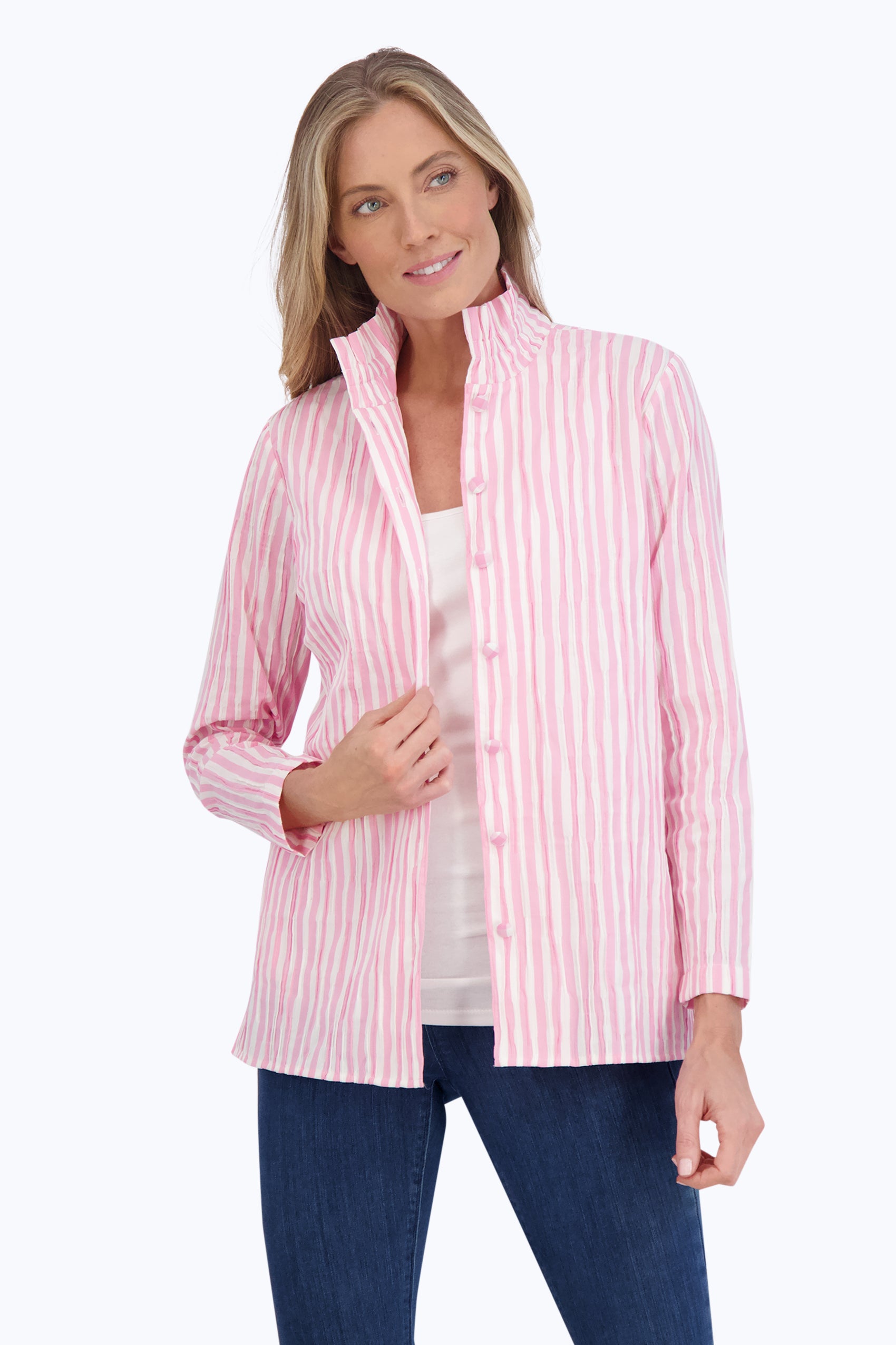 Carolina Crinkle Stripe Shirt Jacket