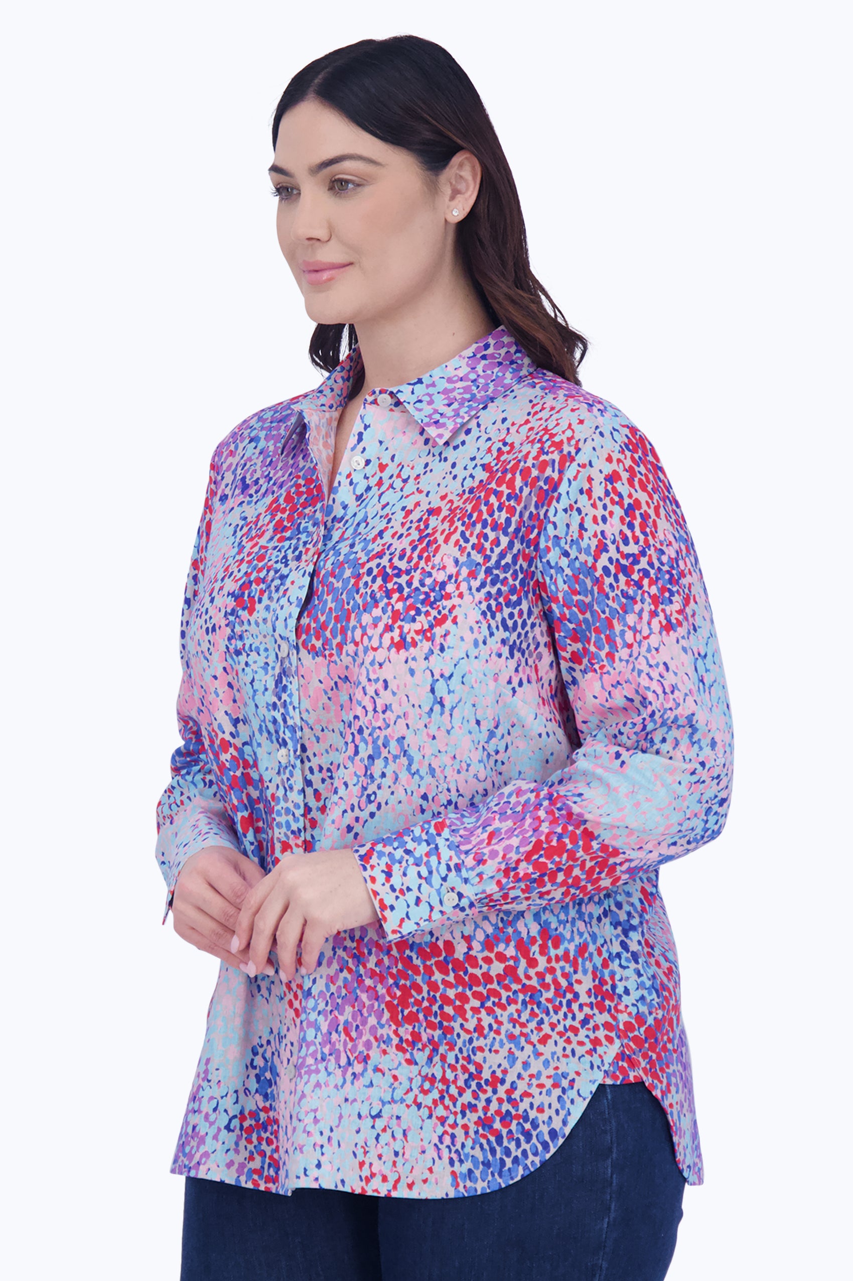 Meghan Plus Easy Care Linen Speckle Shirt