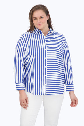 Meghan Plus Gingham Stripe Combo Long Sleeve Shirt