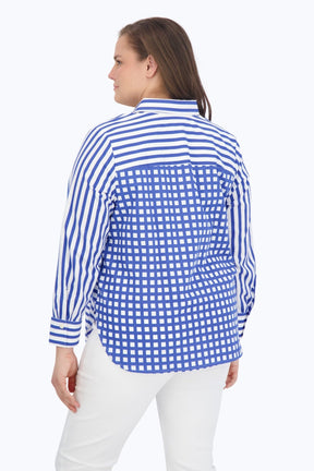 Meghan Plus Gingham Stripe Combo Long Sleeve Shirt