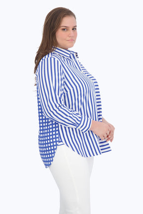 Meghan Plus Gingham Stripe Combo Long Sleeve Shirt