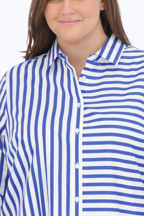 Meghan Plus Gingham Stripe Combo Long Sleeve Shirt