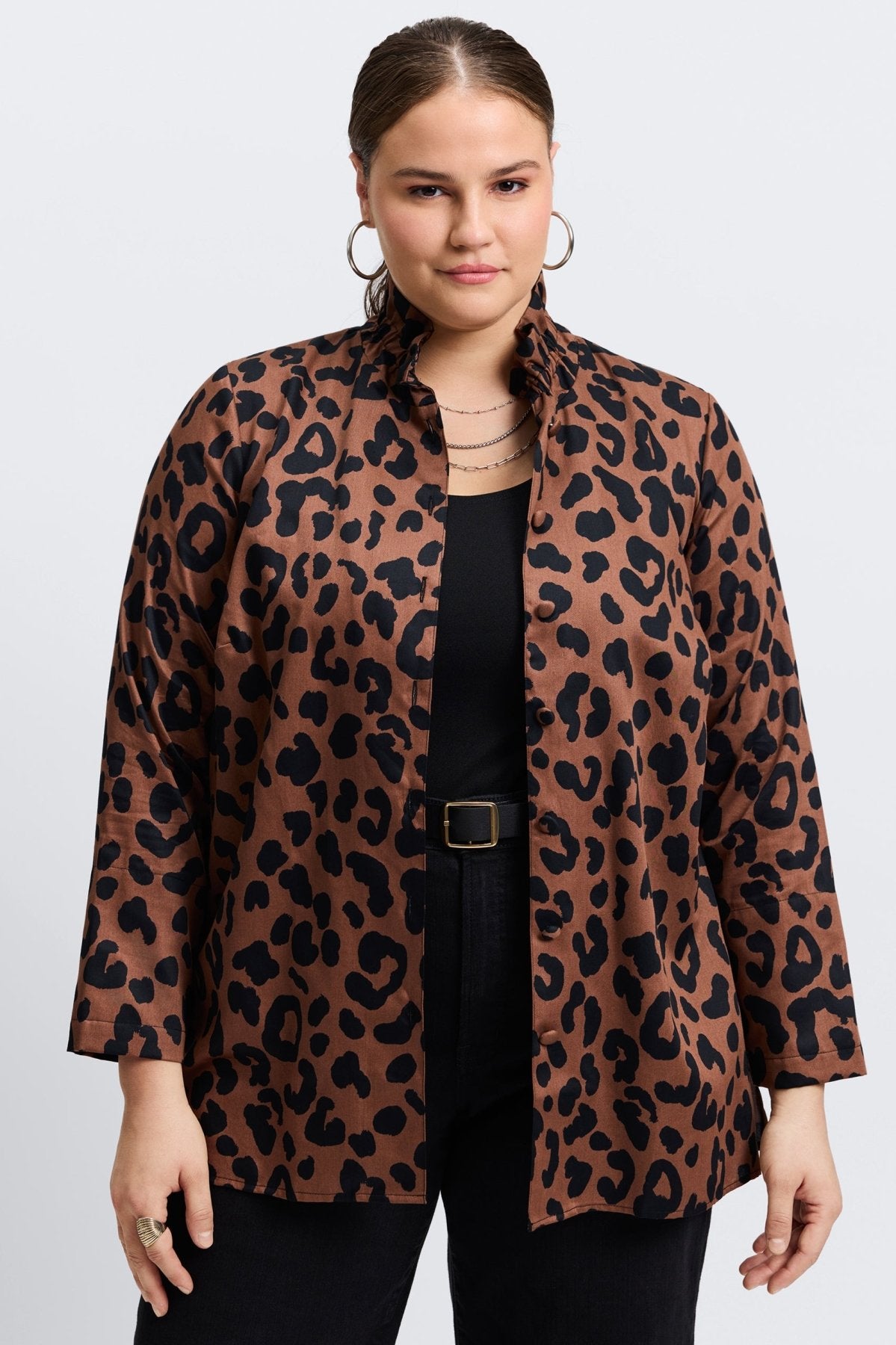 Carolina Plus Cheetah Shirt Long Sleeve Jacket