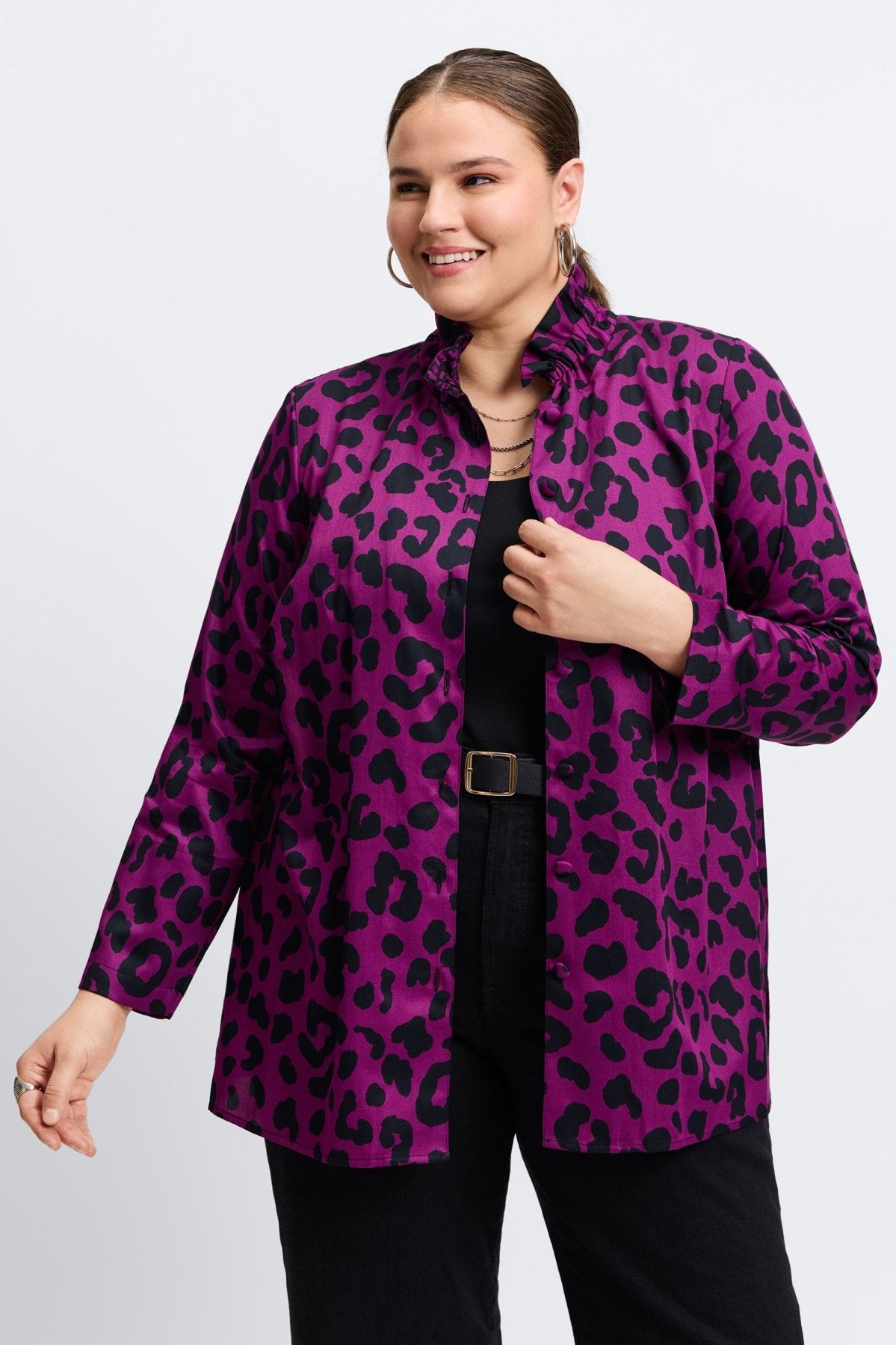 Carolina Plus Cheetah Shirt Long Sleeve Jacket
