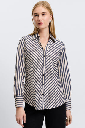 Mary No Iron Stretch Striped Long Sleeve Shirt