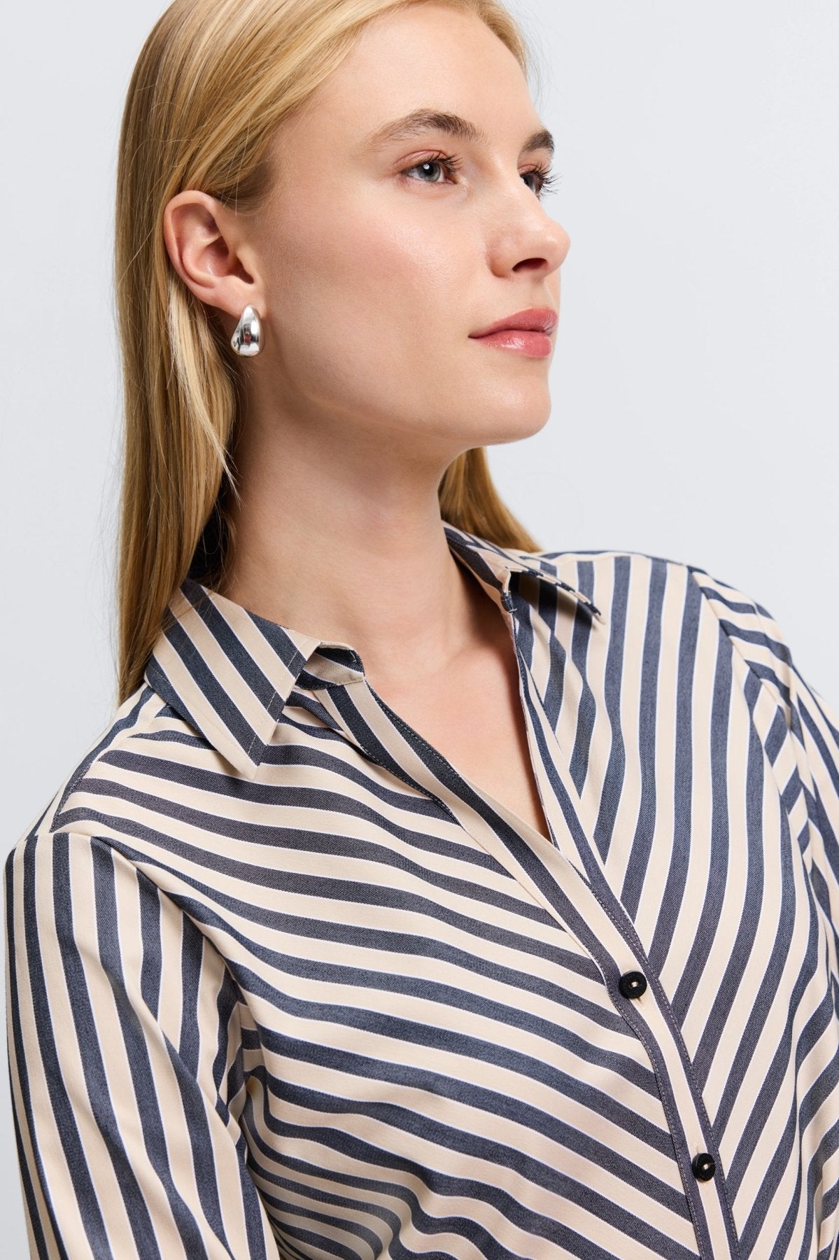 Mary No Iron Stretch Striped Long Sleeve Shirt