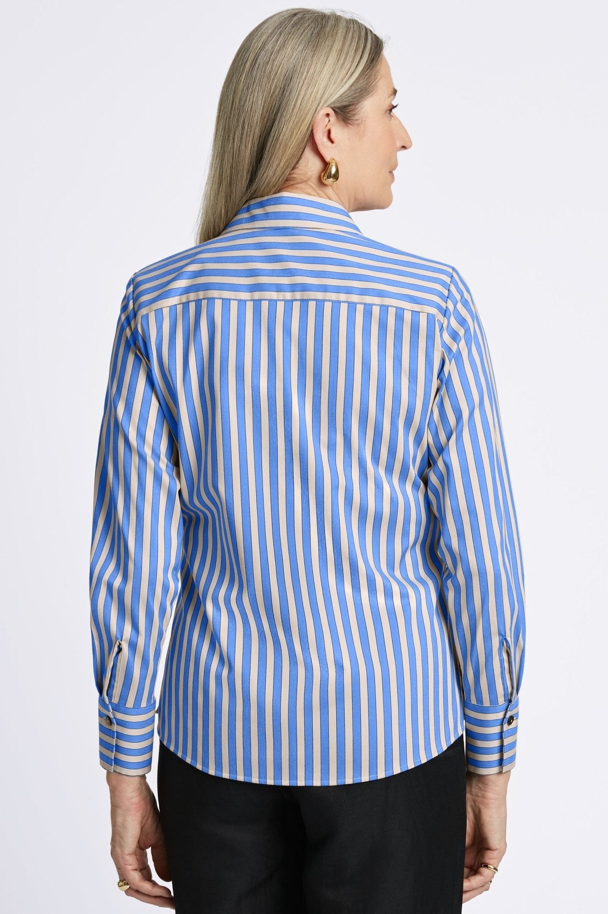 Mary No Iron Stretch Striped Long Sleeve Shirt