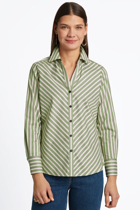 Mary No Iron Stretch Striped Long Sleeve Shirt