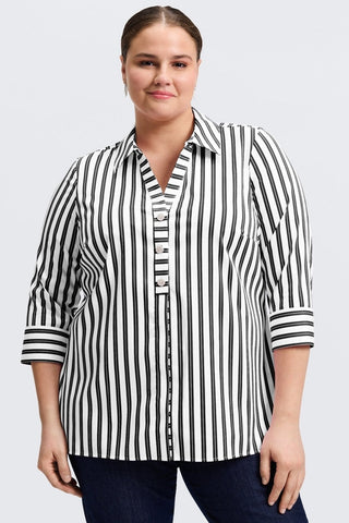 Pamela Plus No Iron Stretch Stripe 3/4 Sleeve Tunic